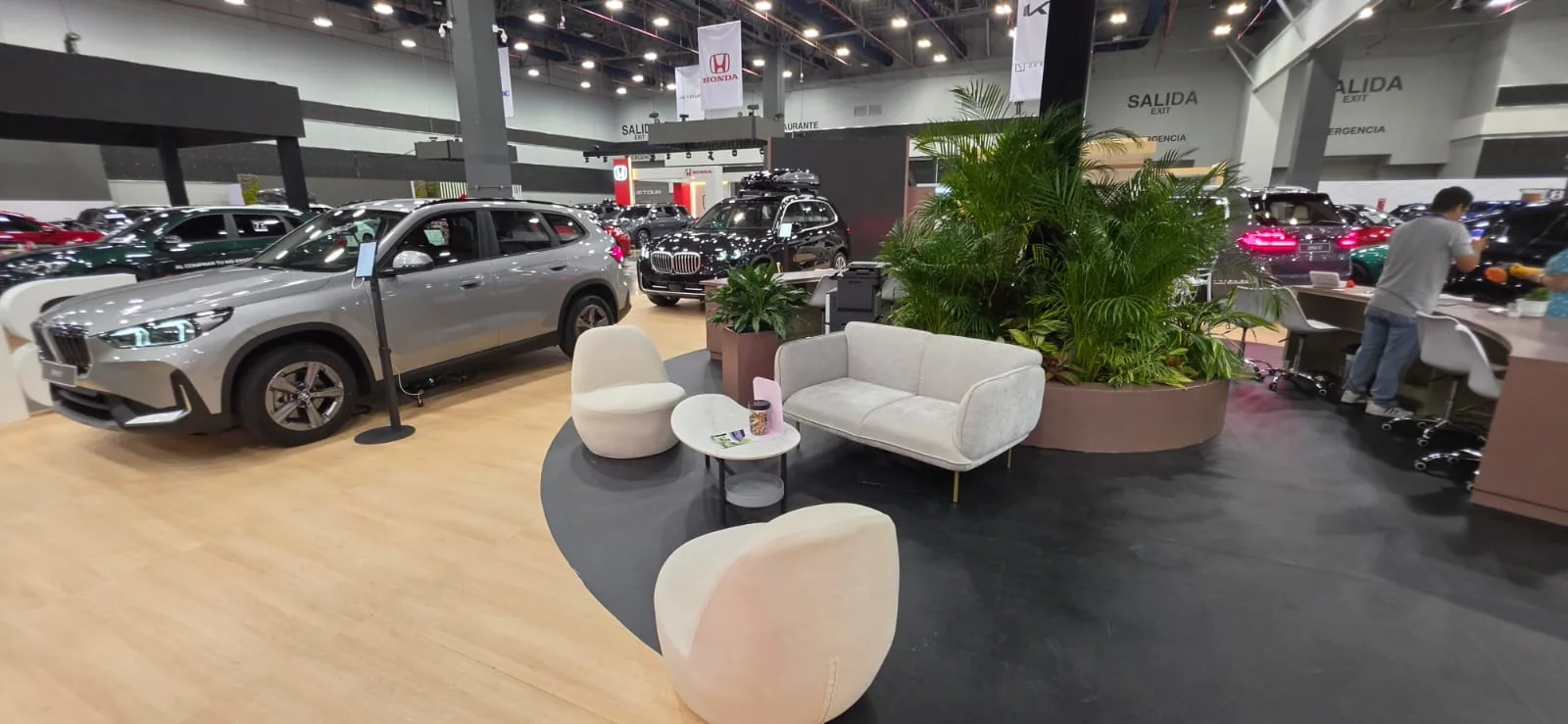 Plantas y palmas de Vivero Rose en el área lounge del evento BMW