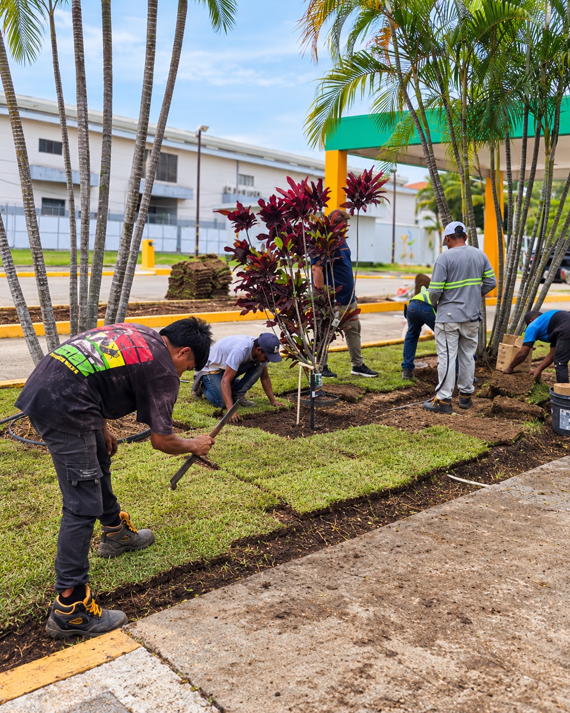 Equipo de Vivero Rose trabajando en césped y plantación
