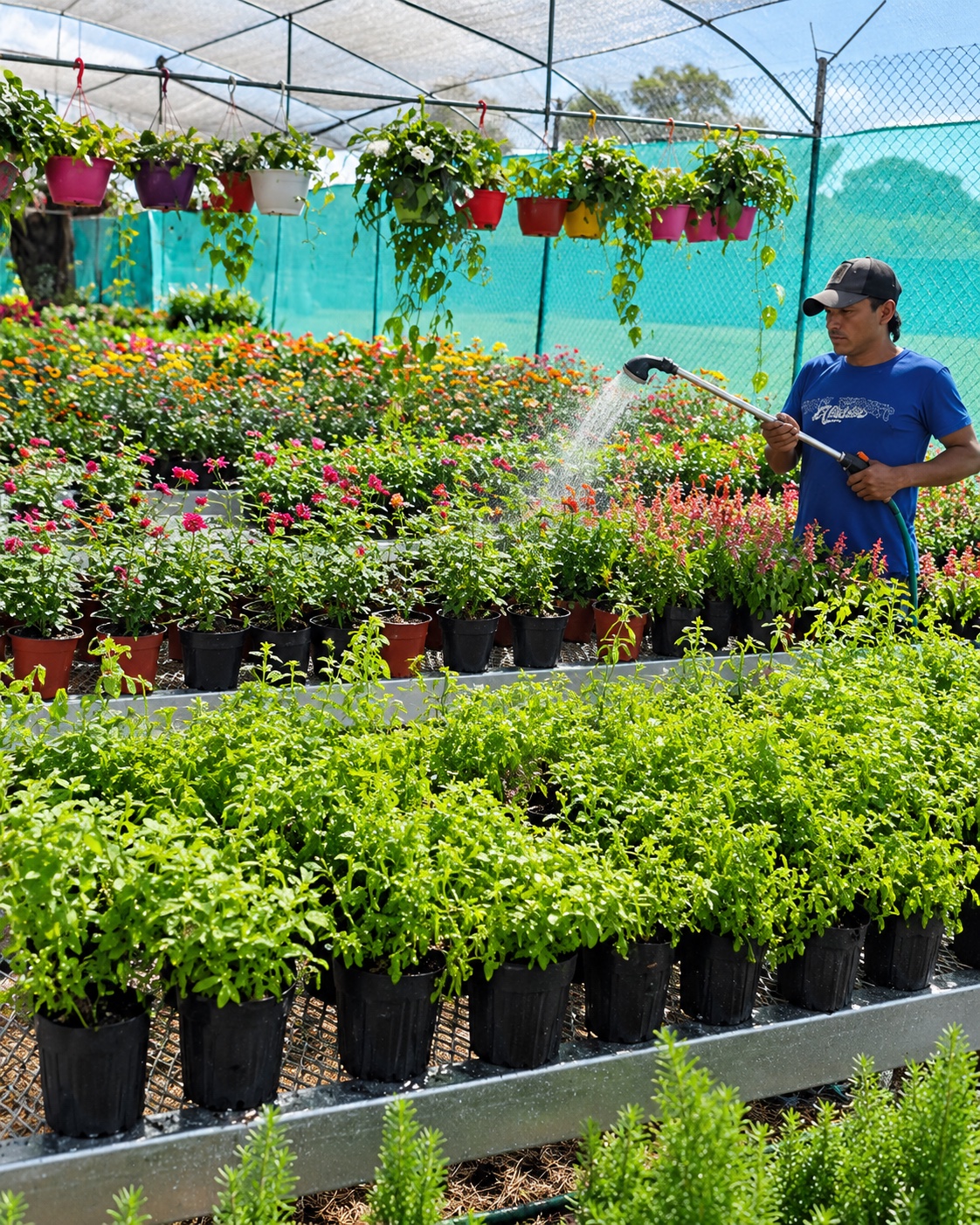 Cultivo y riego de plantas en el vivero de Vivero Rose
